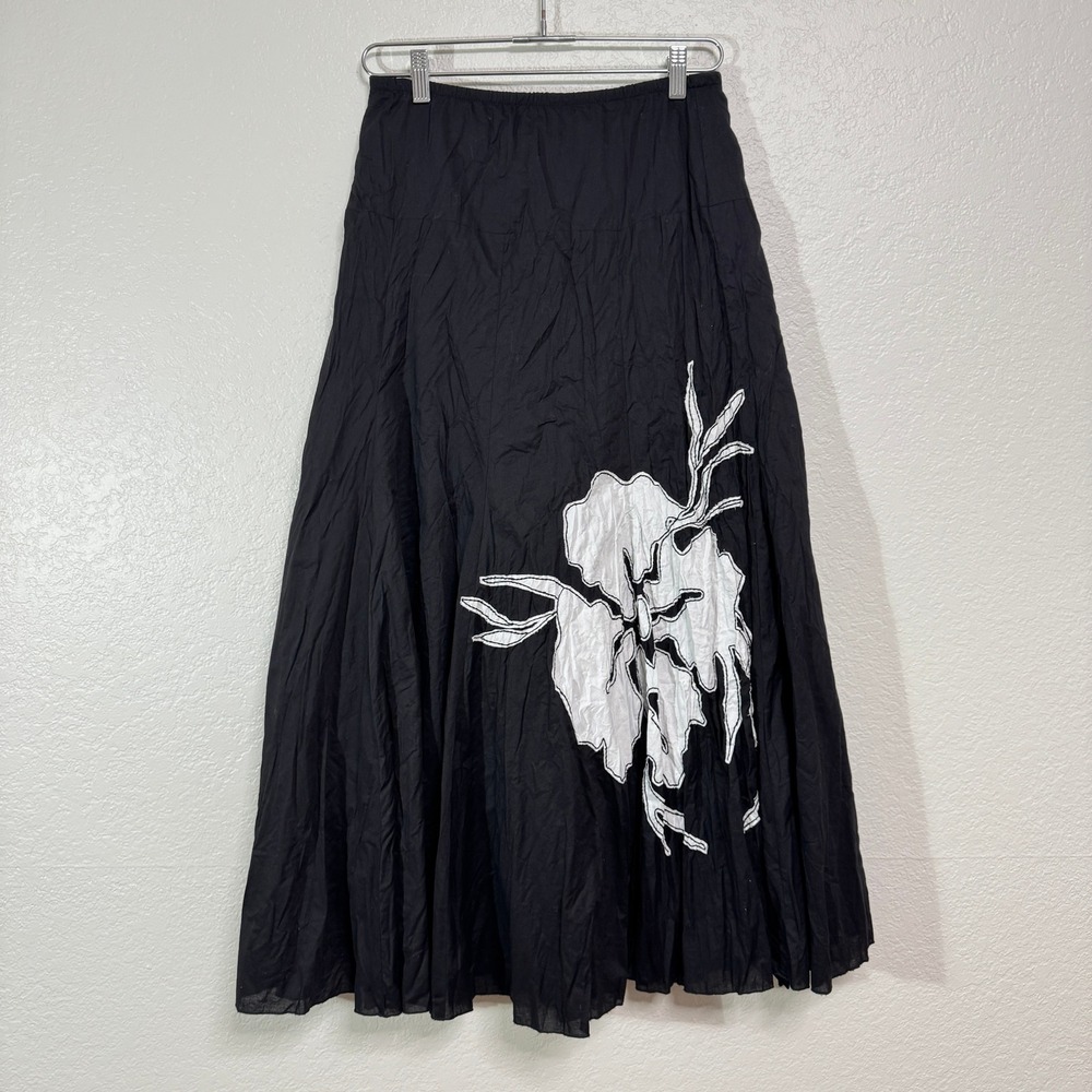 Karen‎ Kane Skirt Womens M Black Cotton Embroidered Floral Boho Coastal